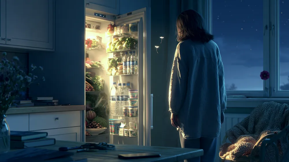 Vor dem offenen Kühlschrank