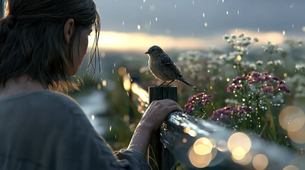 Vogel im Regen auf einem Zweig